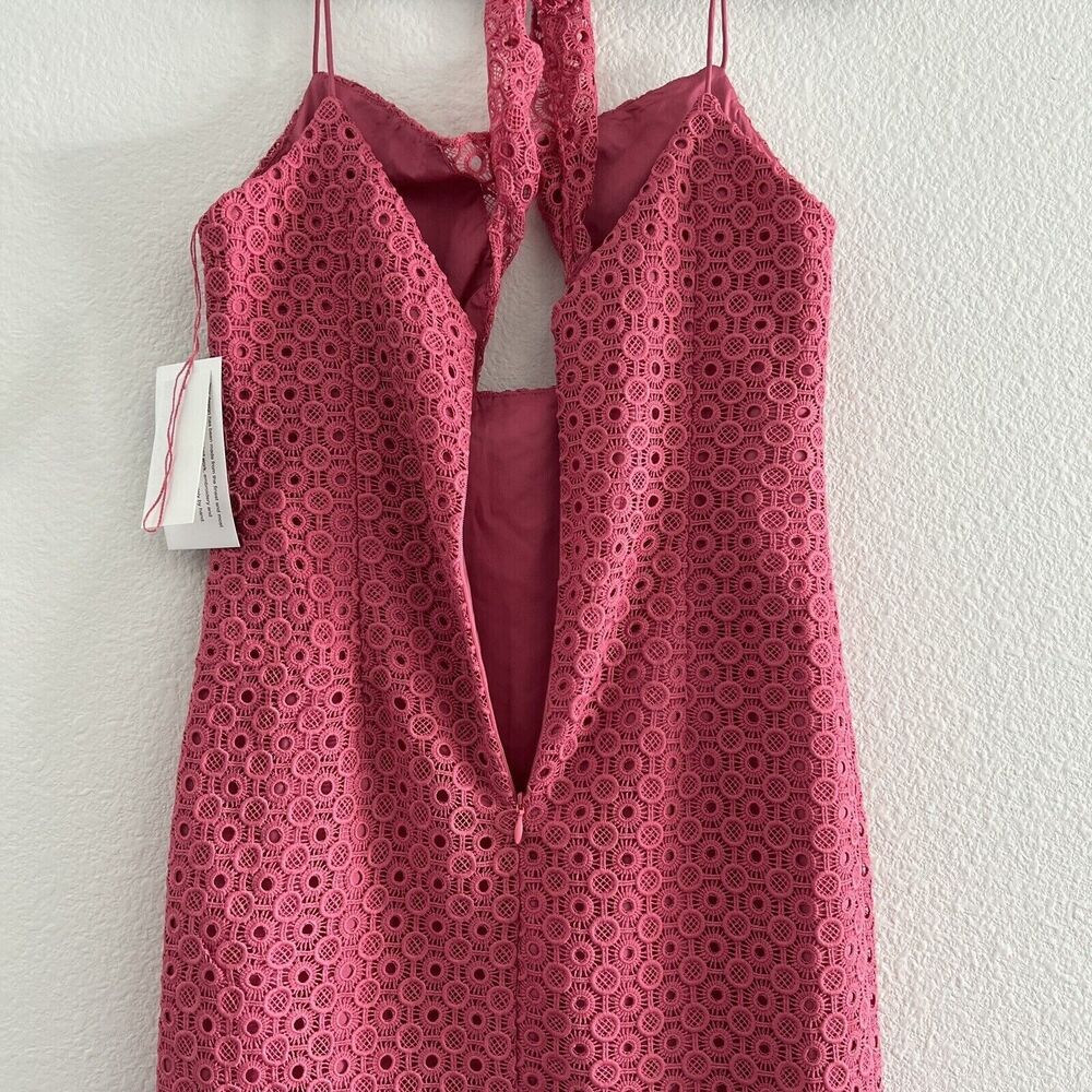 Aidan Mattox Dress Size 0 Eyelet Lace Midi With Tie Front Pink - Picture 5 of 14